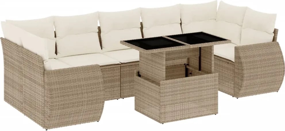vidaXL Set canapele de grădină, 8 piese, cu perne, bej, poliratan