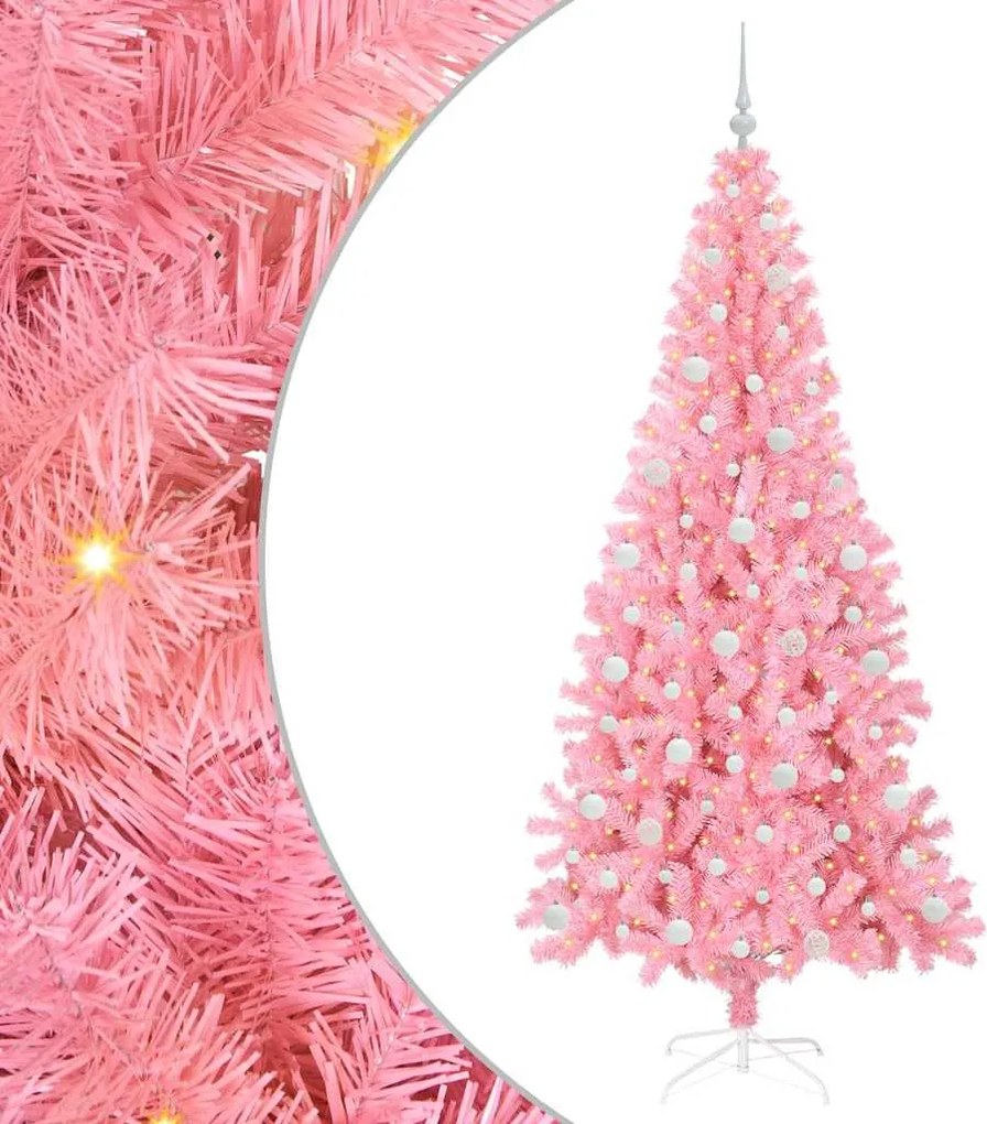 vidaXL Brad de Crăciun cu 300 LED cu suport Roz 210 cm PVC