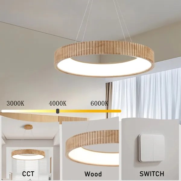 Brilagi - Lustră suspendată LED FALCON WOOD MODERN, 40 W, 230 V, Ø 60 cm, lemn
