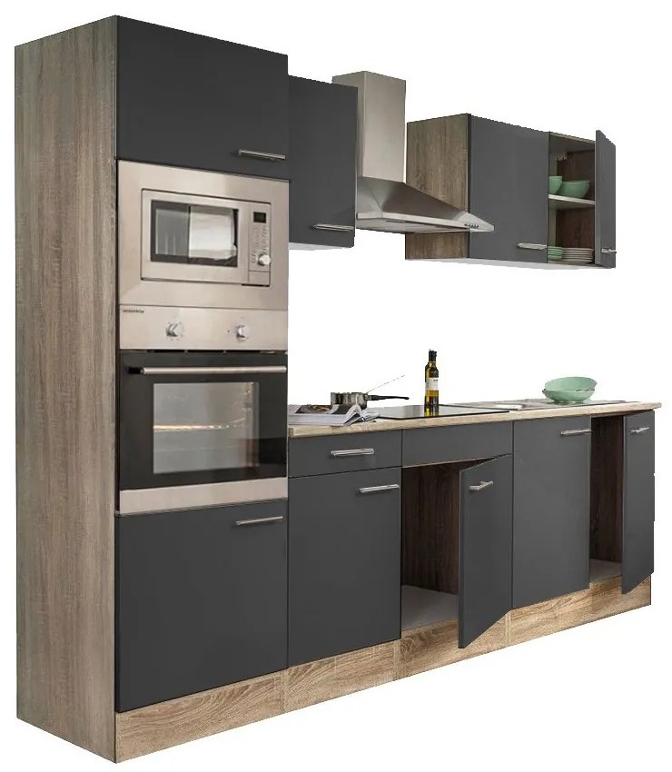 Mobilă de bucătărie Yorki 270 cu corp din stejar sonoma și față antracit satinat