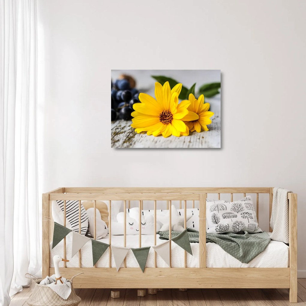 Tablou pe sticlă cu flori galbene (70x50 cm)