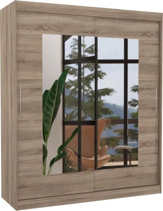 Dulap cu usi glisante si oglinda 180x200 cm, Rossete, ADRK Furniture (Culoare: Sonoma)
