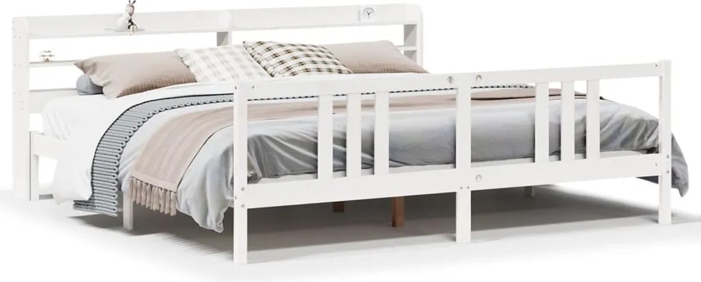 vidaXL Cadru de pat cu tăblie fără saltea, alb, 200x200 cm