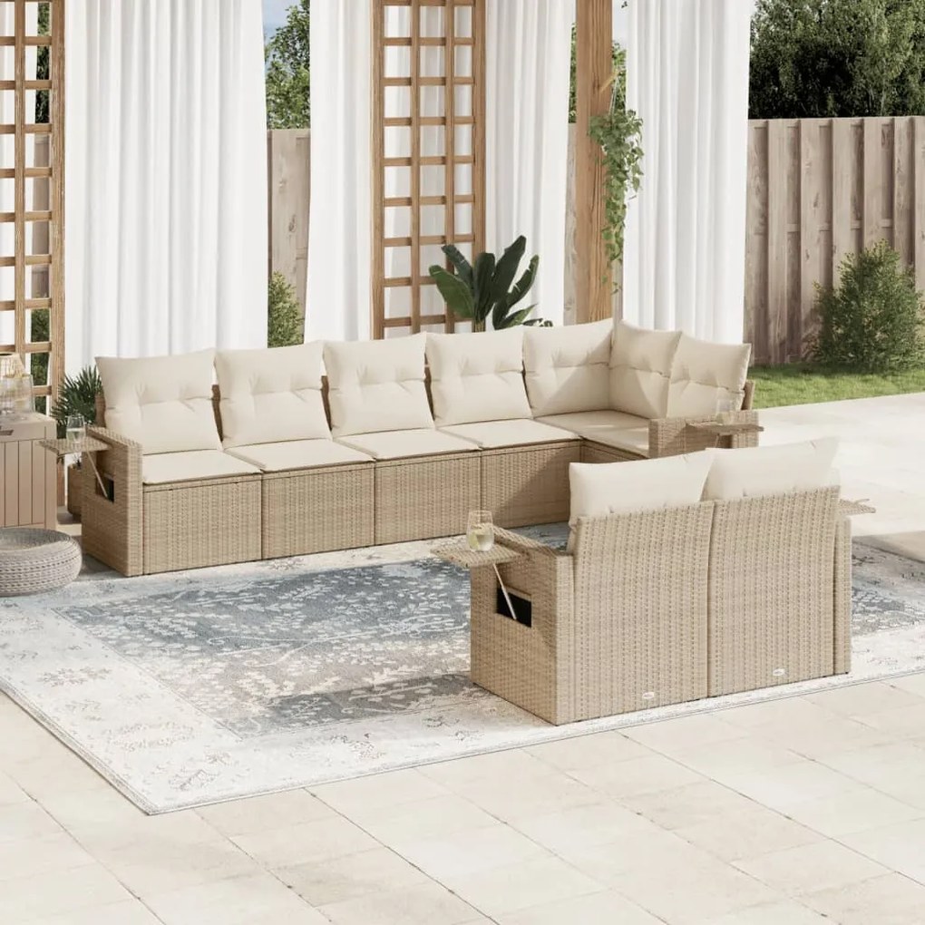 vidaXL Set canapele de grădină, 8 piese, cu perne, bej, poliratan