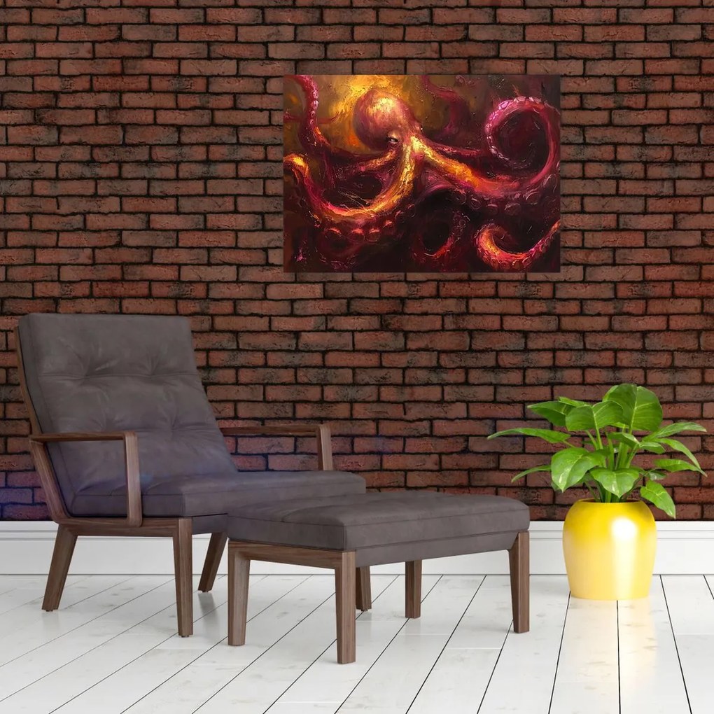 Tablou pe sticlă - Octopus, pictură în ulei (70x50 cm)