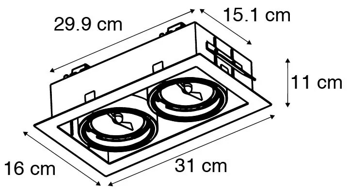Set de 6 spoturi încastrate negre, reglabile, cu 2 lumini AR111 - Oneon