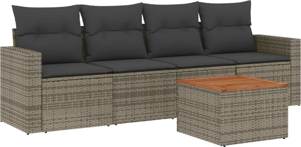 vidaXL Set canapea de grădină cu perne, 5 piese, gri, poliratan