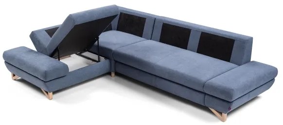 Colțar extensibil tapițat AVESTA, cu spațiu de depozitare, în formă de L, orientare stânga, albastru