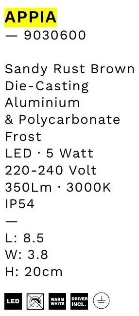 Aplica de perete LED pentru iluminat exterior IP54 APPIA