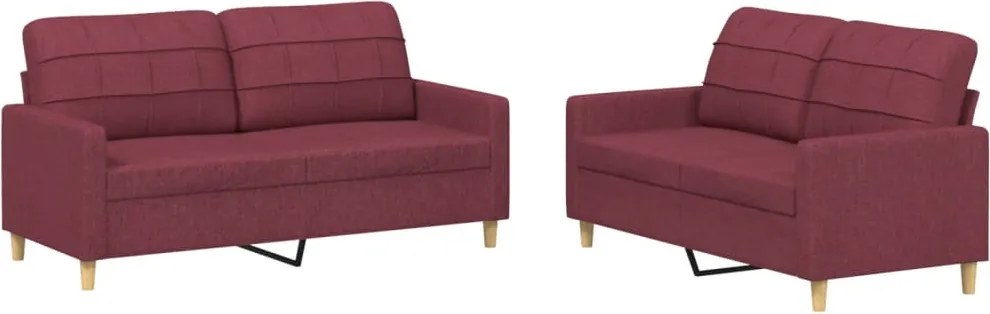 vidaXL Set canapea cu perne, 2 piese, roșu vin, material textil