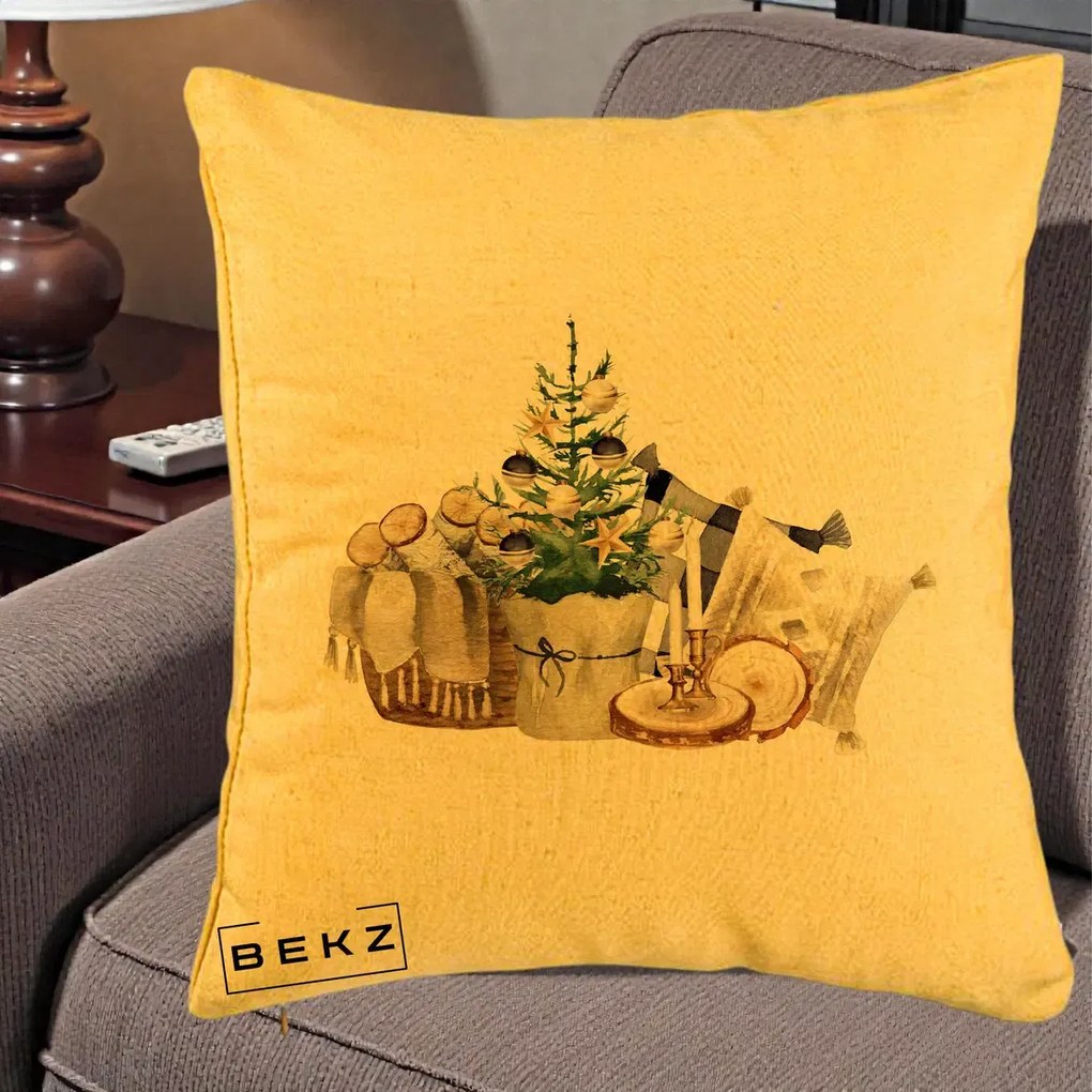 Perna Decorativa Colt Cozy de Craciun Boho, 40x40 cm, Galben, Husa Detasabila, Perna Inclusa, BEKZ®