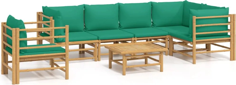 vidaXL Set mobilier de grădină cu perne verzi, 7 piese, bambus
