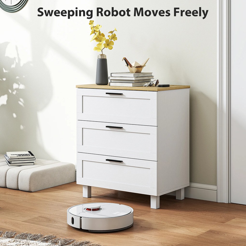 HOMCOM Comodă Modernă cu 3 Sertare 60x38x71 cm Albă și Culoare Lemn | Aosom Romania