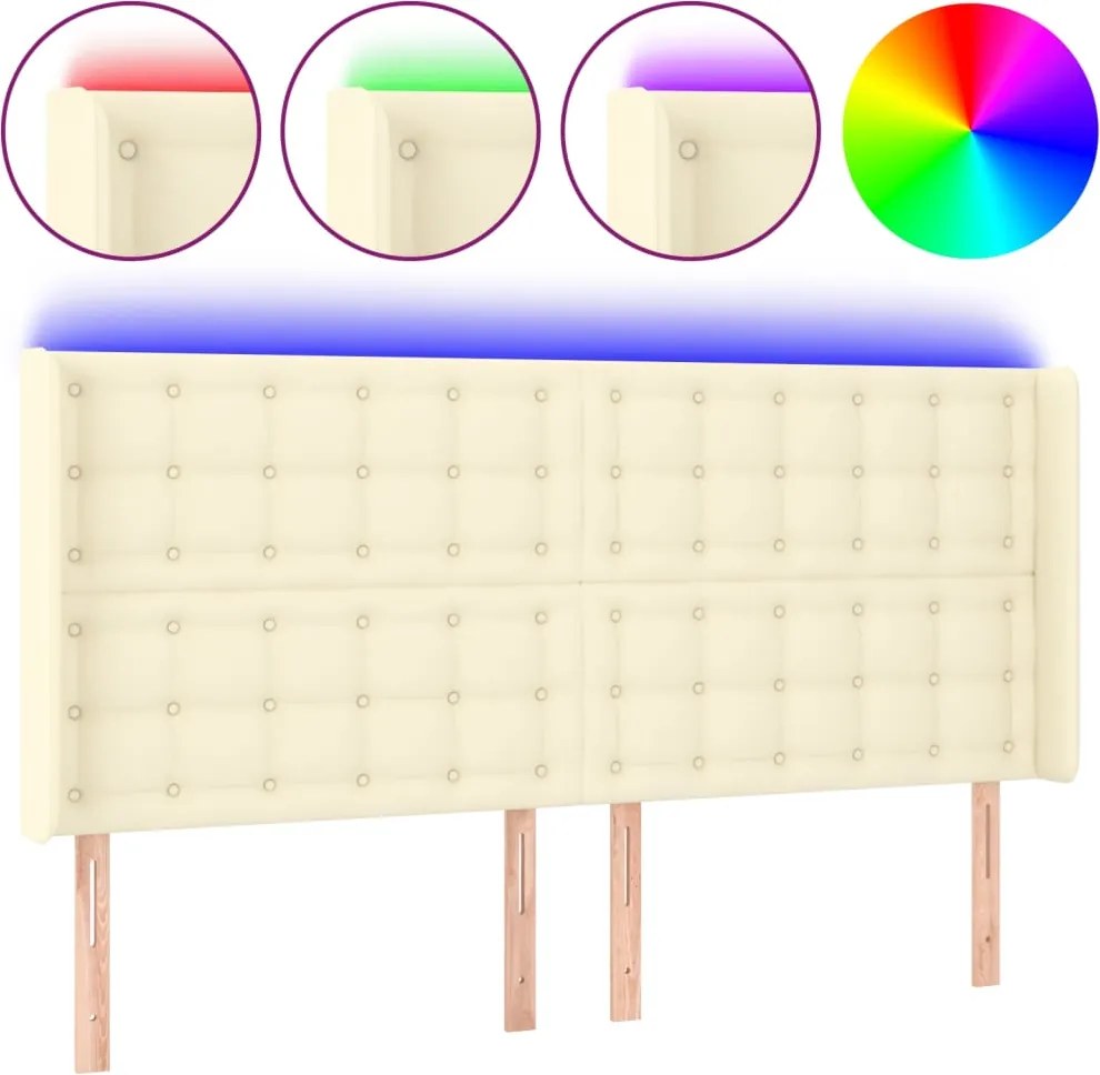 vidaXL Tăblie de pat cu LED, crem, 163x16x118/128 cm, piele ecologică