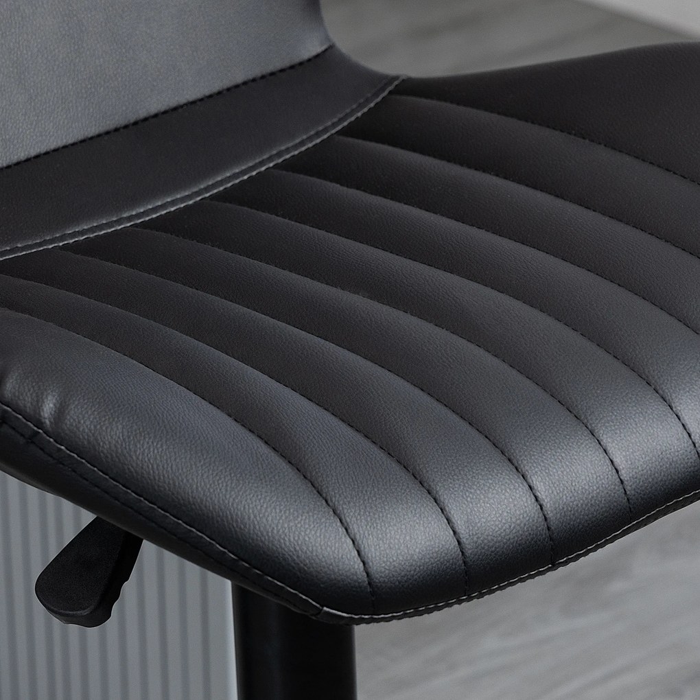 HOMCOM Scaun de Bar Barstuhl Set 2 buc. reglabil în înălțime 48,5 x 55,5 x 90-110 cm Piele Ecologică + Oțel Negru | Aosom Romania