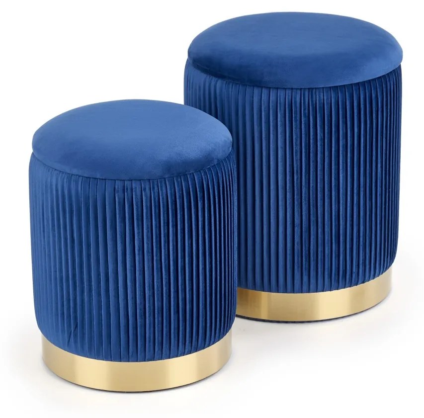 Set tabureti tapitati Monty Albastru / Gold