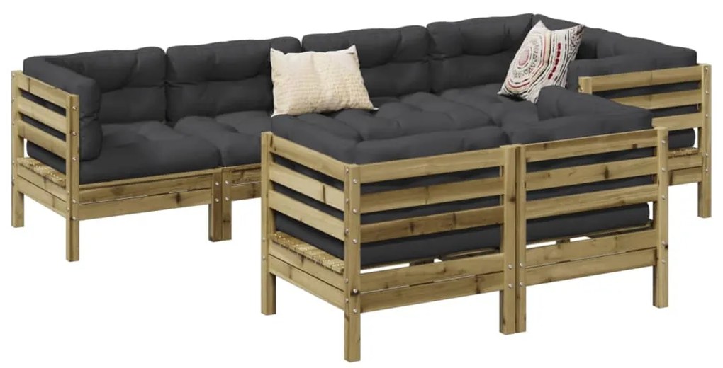 vidaXL Set canapele grădină cu perne, 7 piese, lemn de pin tratat