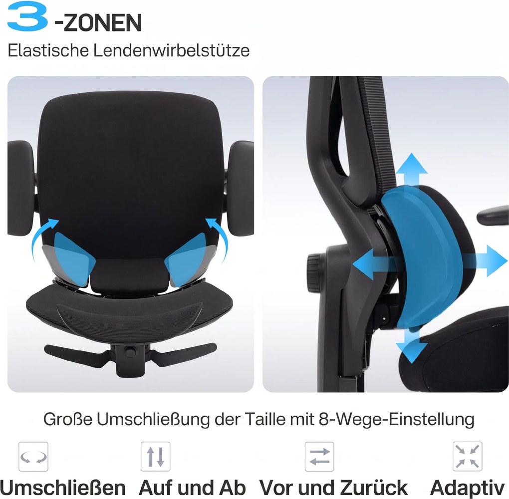 HOMCOM Scaun de birou ergonomic, cu suport lombar dinamic și suport pentru picioare, 73x75x120-128 cm, negru | Aosom Romania