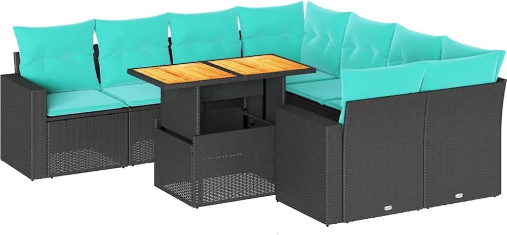 vidaXL Set mobilier de grădină cu perne, 9 piese, negru, poliratan