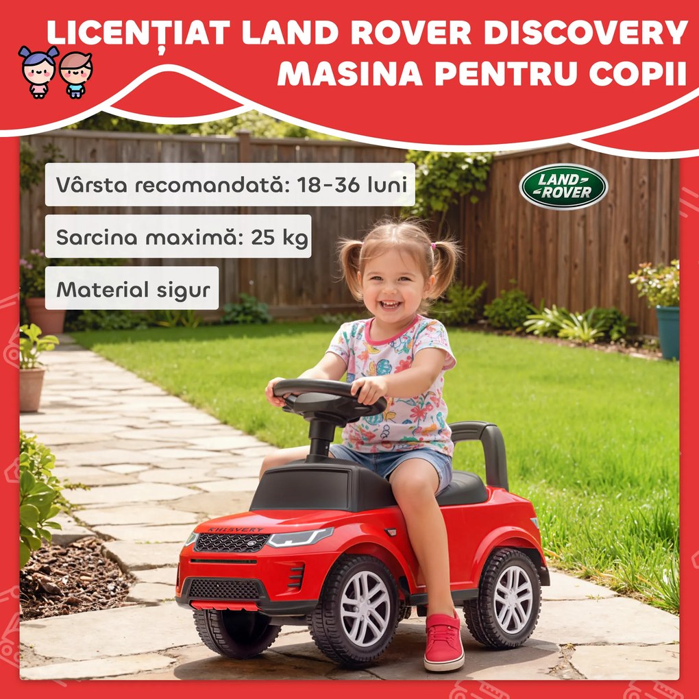 AIYAPLAY Mașinuță pentru Copii cu Licență Land Rover cu Claxon și Spațiu de Depozitare, 65,5x28x42 cm, Roșu | Aosom Romania