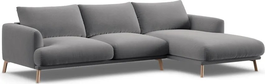 Colțar gri cu tapițerie din catifea (cu colț pe partea dreaptă/cu șezlong) Naomi – Micadoni