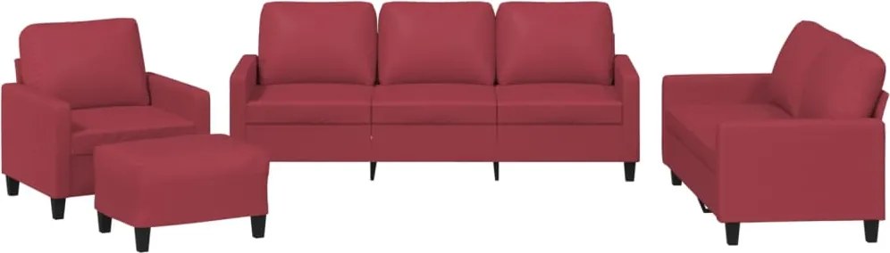 vidaXL Set de canapele cu perne, 4 piese, roșu vin, piele ecologică