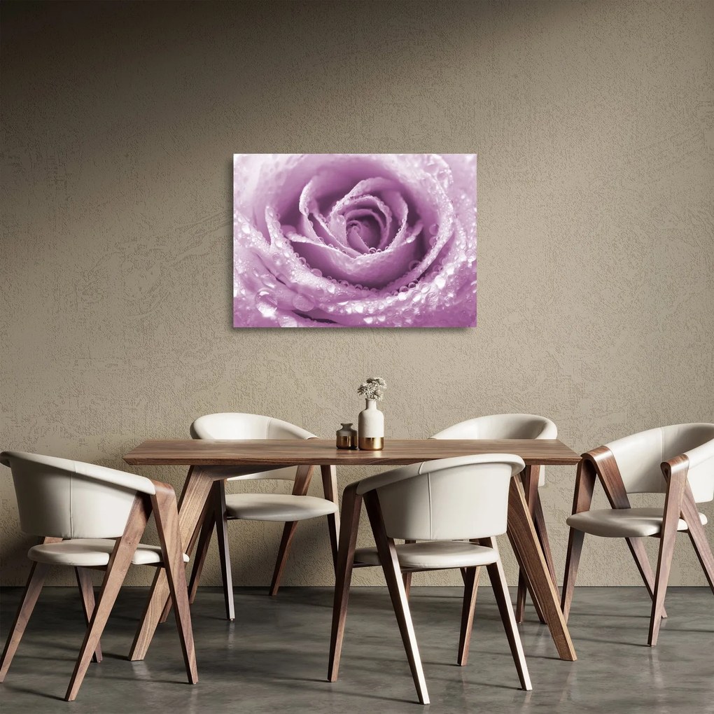 Tablou pe sticlă detaliu de floare de trandafir (70x50 cm)