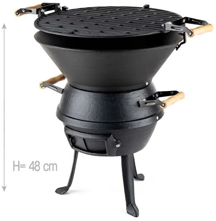 Gratar din fonta Muhler 1008592, Ø37 cm, Carbune, Reglabil, Control flux de aer, Negru