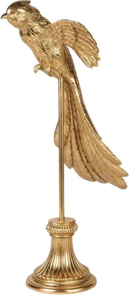 Statuetă decorativă din polirășină, auriu, pasăre pe suport, 49,5 x 24 x 18 cm, „Phénix”