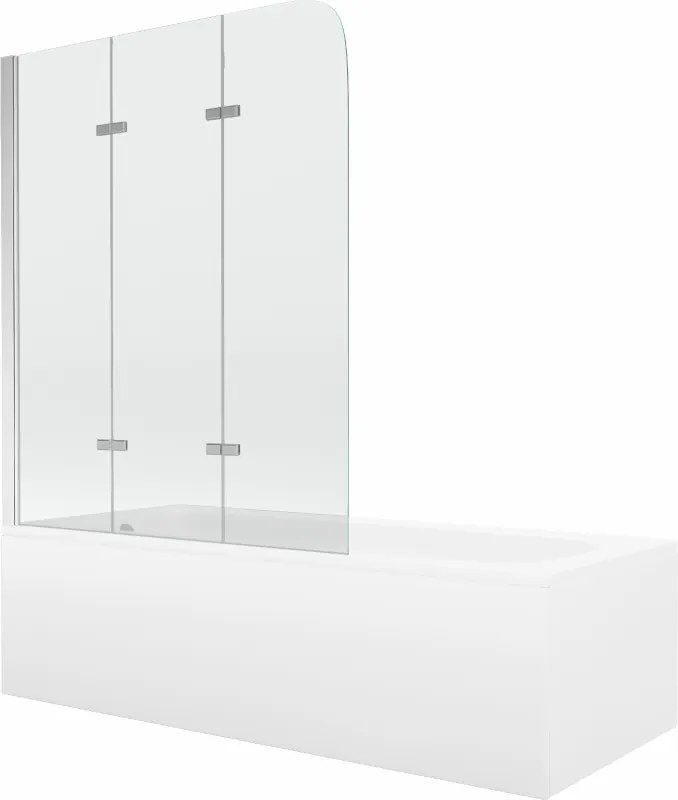 Mexen Vega cadă dreptunghiulară 180 x 80 cm cu panou și paravan cu 3 aripi 120 cm, transparent, crom - 550118080X9012030100