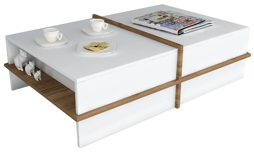 Măsuţă de cafea Plus - White, Walnut