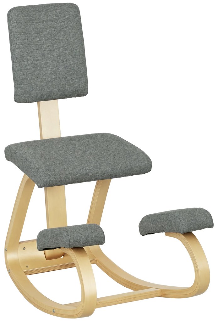 HOMCOM Scaun genunchi ergonomic, din lemn de mesteacăn, care permite o mișcare ușoară de leagăn, 51x84x93 cm, Gri | Aosom Romania
