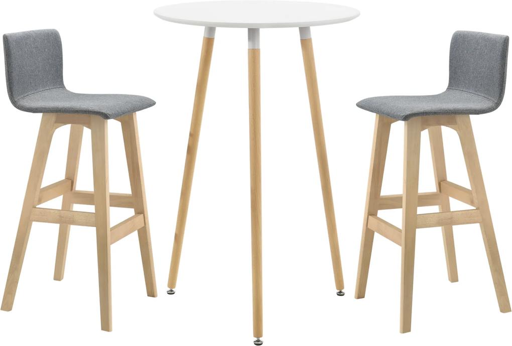 [en.casa]® Set Retro-design masa bar rotunda cu 2 scaune, masa (Ø x inaltime): 70 x 107 cm, scaun 98 x 48 x 49 cm, MDF/lemn de fag/poliester, gri/alb