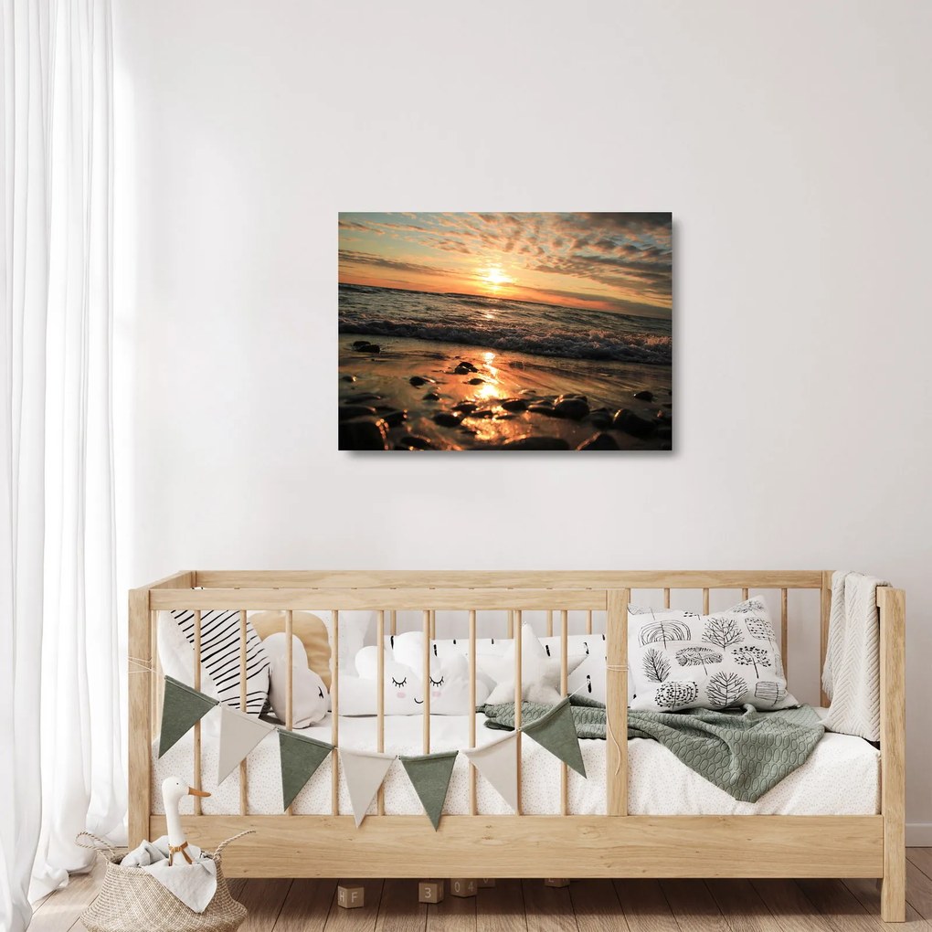 Tablou pe sticlă - Apus de soare, ocean (70x50 cm)