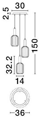 Lustra cu 3 pendule, Metal, Auriu, Sticla, Fumurie, MAHO