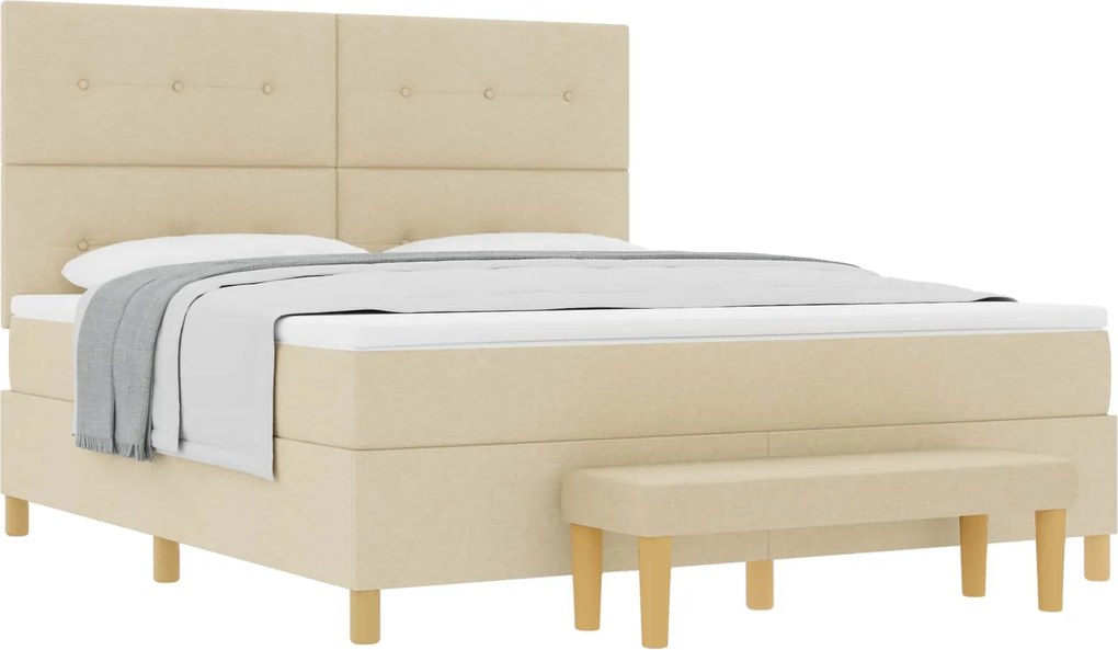 vidaXL Pat cu arcuri cu saltea cu headboard Crem 180 x 200 cm țesătură