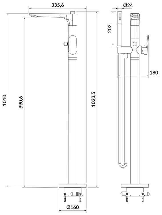 Baterie pentru cadă freestanding, Cersanit, Crea, cu pară și furtun, crom, S951-306