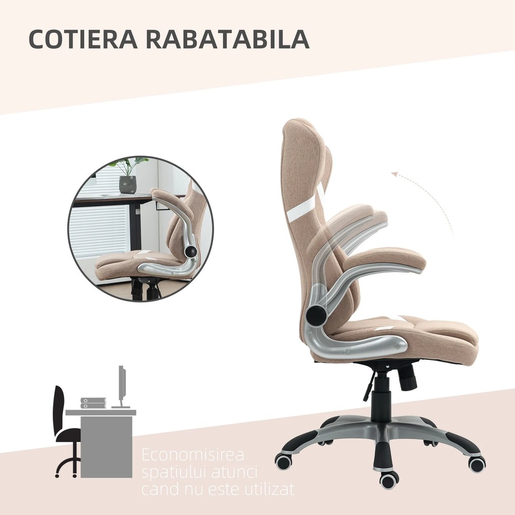 Vinsetto Scaun de Birou Ergonomic cu Brațe Rabatabile, Tetieră, Suport Lombar și Înălțime Reglabilă, 68x76x117 cm, Maro | Aosom Romania