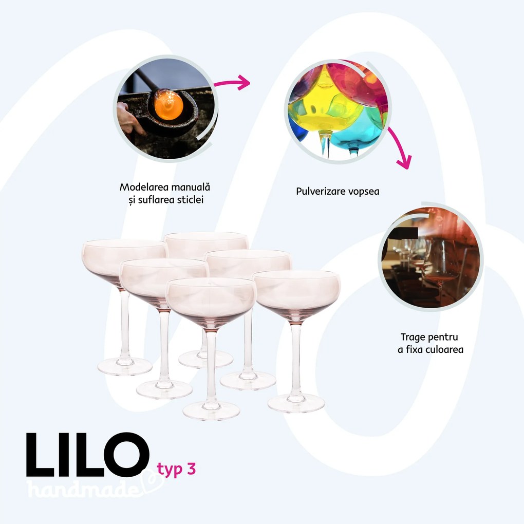 Pahare de cocktail, set de 6, 250 ml, maro închis fumuriu, LILO TIP 3