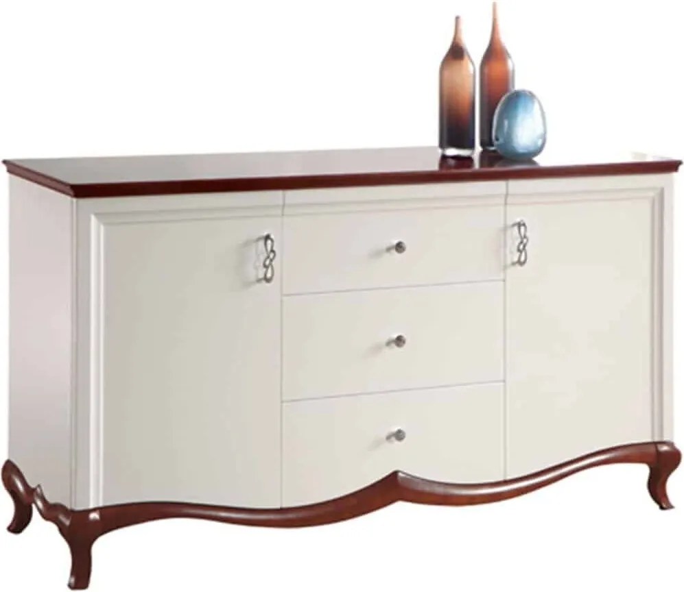 Comodă lemn masiv nuc Milan III Alb-, 164,2 × 46,5 × 90,2 cm