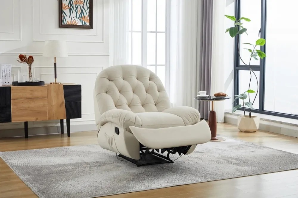 Fotoliu Recliner, suport picioare extensibil, Piele Ecologica, Ivory