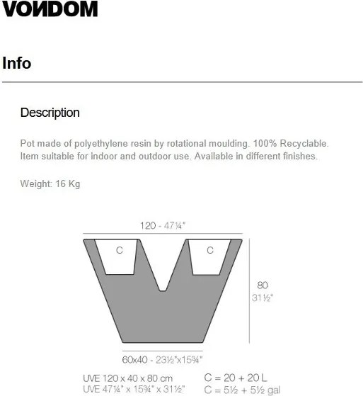 Jardiniera / Ghiveci plante design decorativ modern exterior / interior UVE 120x40x80cm