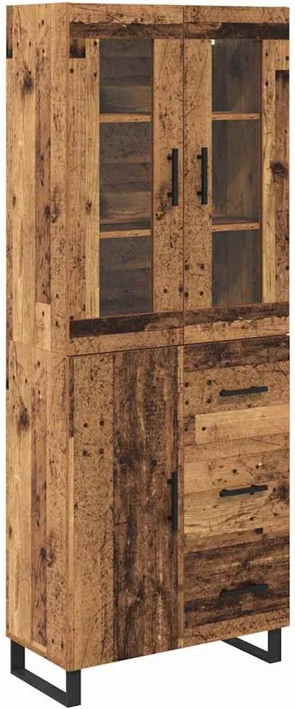 vidaXL Bufet cu sertar 2 pcs Lemn Vechi Lemn Stratificat și Sticlă