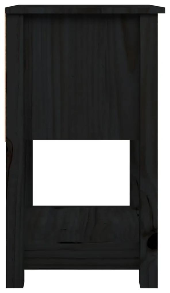 Noptiera, negru, 40x35x61,5 cm, lemn masiv de pin Negru, 1