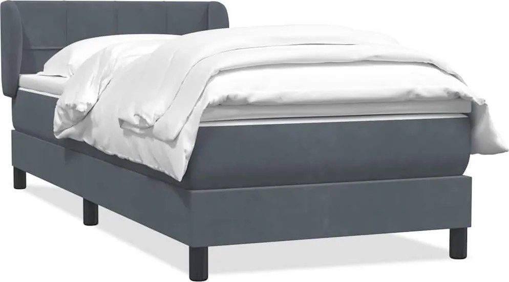 vidaXL Pat box spring cu saltea, gri închis, 80x210 cm, catifea