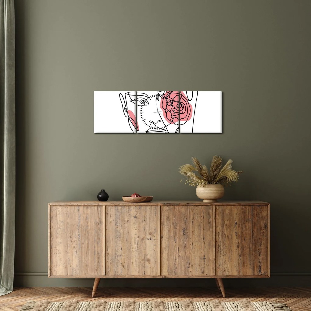 Tablou - Linie de artă față cu trandafir (cu ceas) (90x30 cm)