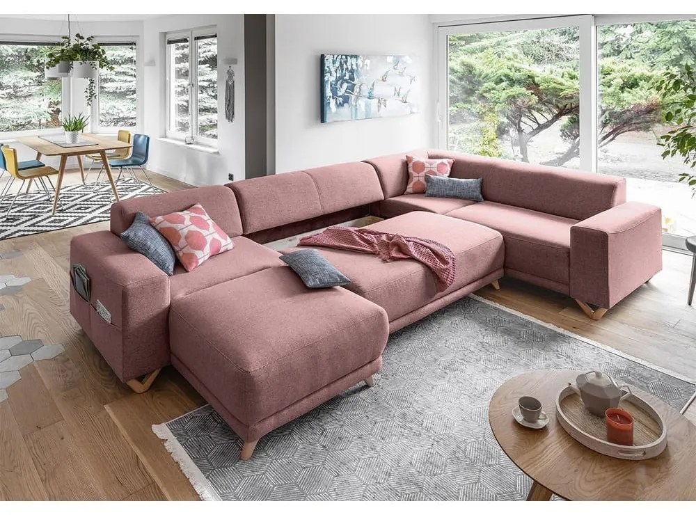 Colțar roz extensibil/cu spațiu de depozitare (cu colț pe partea dreaptă/în formă de "U") Classy Sophie – Miuform