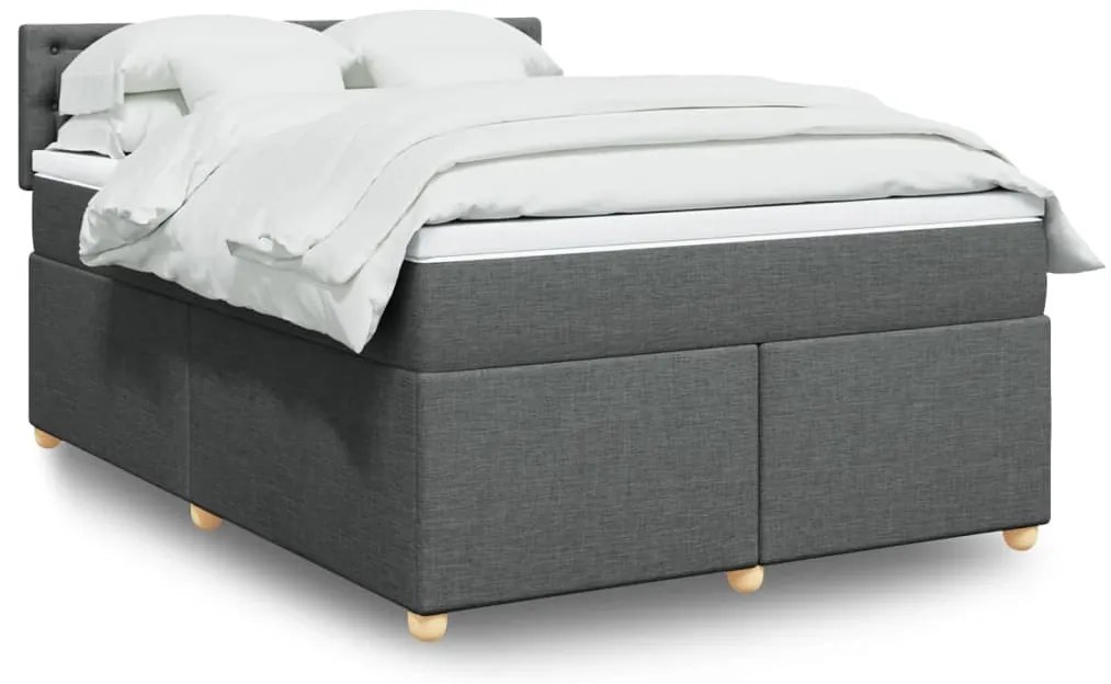 vidaXL Pat box spring cu saltea, gri închis, 140x190 cm, textil