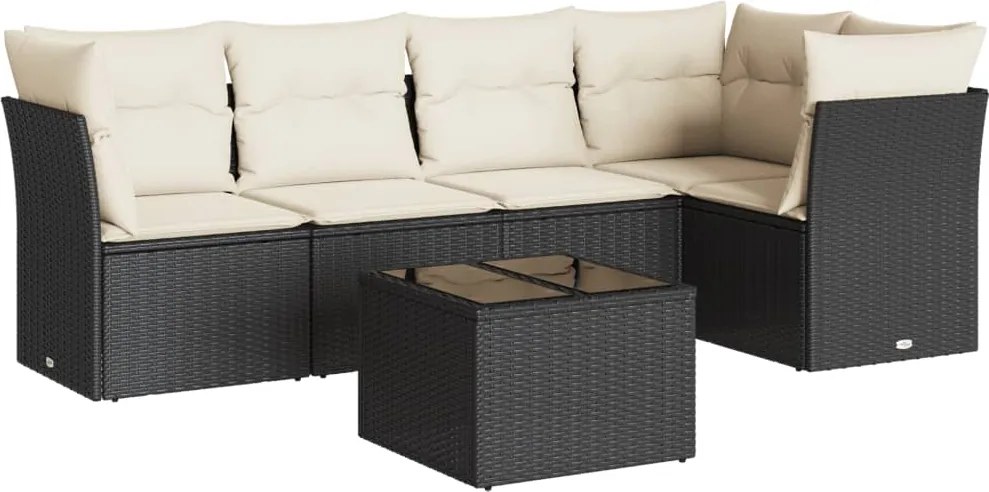vidaXL Set mobilier de grădină cu perne, 6 piese, negru, poliratan