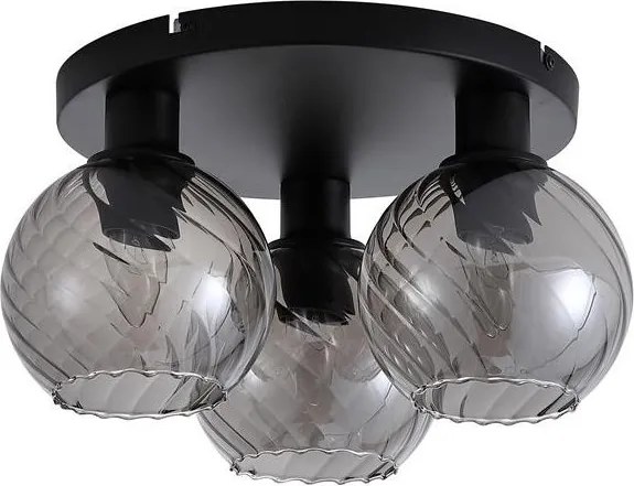 Plafoniera cu 3 becuri metal negru, sticla fumurie Radiance